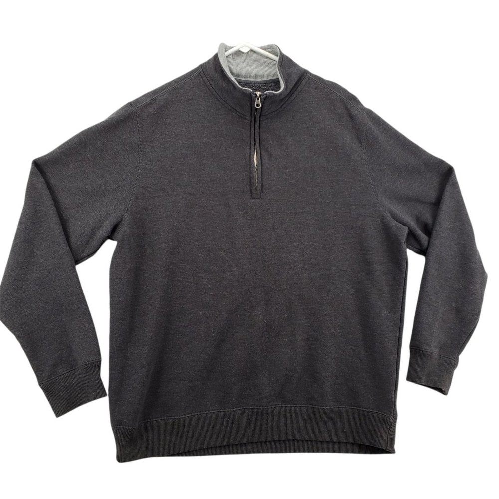 St Johns Bay Sweater Men's L/S Quarter Zipper High Neck Pullover Gray Large